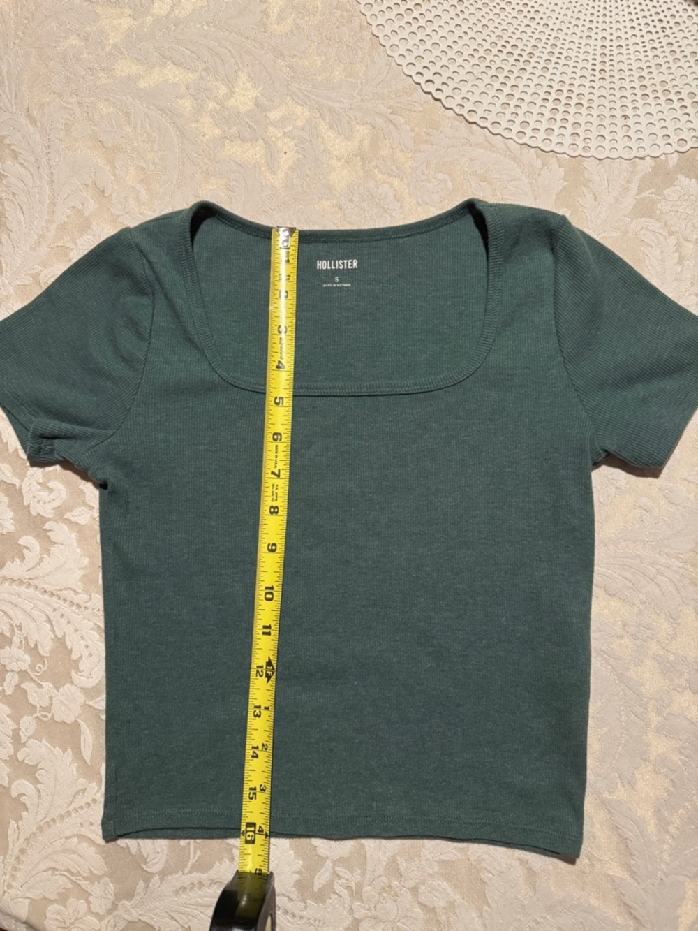 Hollister Ribbed Baby Tee Green Cropped Fitted Top Size Small/XS Y2K - Picture 4 of 7
